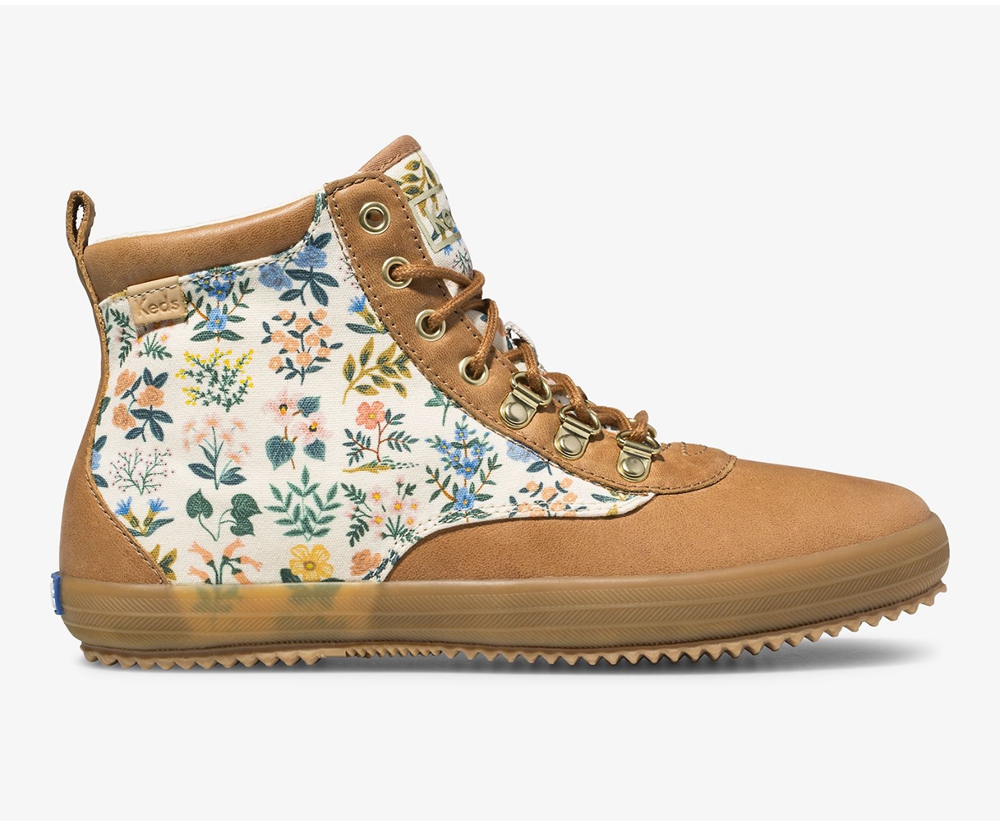 Keds Boots Brown - Rifle Paper Co. Scout Leather Wildflower w/ Thinsulate - Womens IVSPQX-286